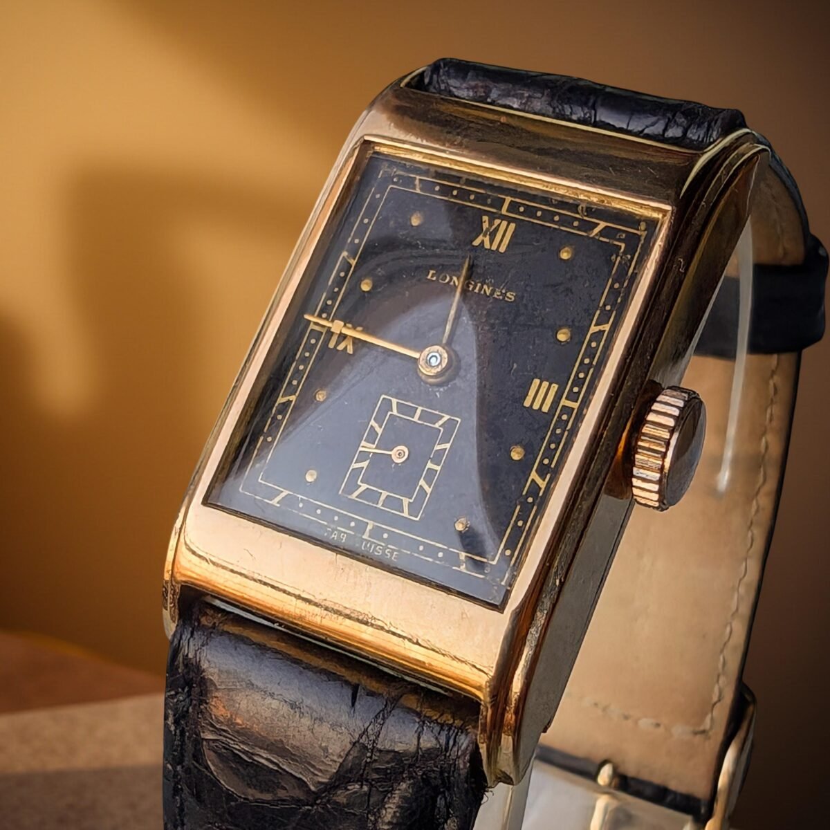 Longines 18k Gold 1930's Tank - Rare Black Dial Manual Wind – Serviced & Expert-Verified