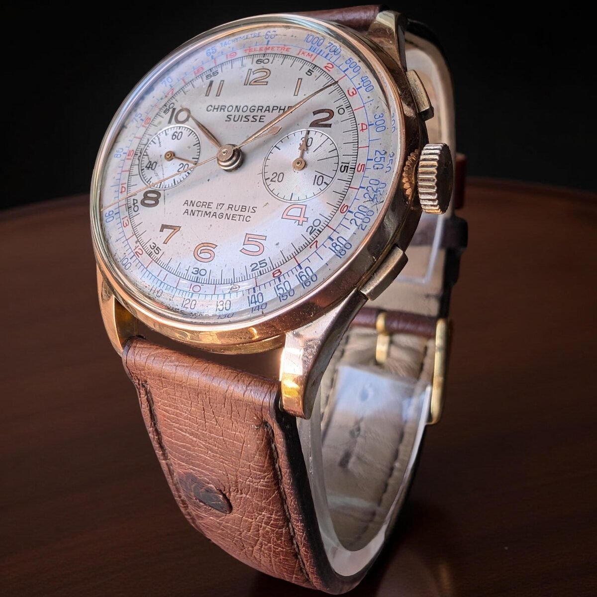 Chronographe Suisse - 1950's Yellow gold 18k - Jumbo Size 38 mm